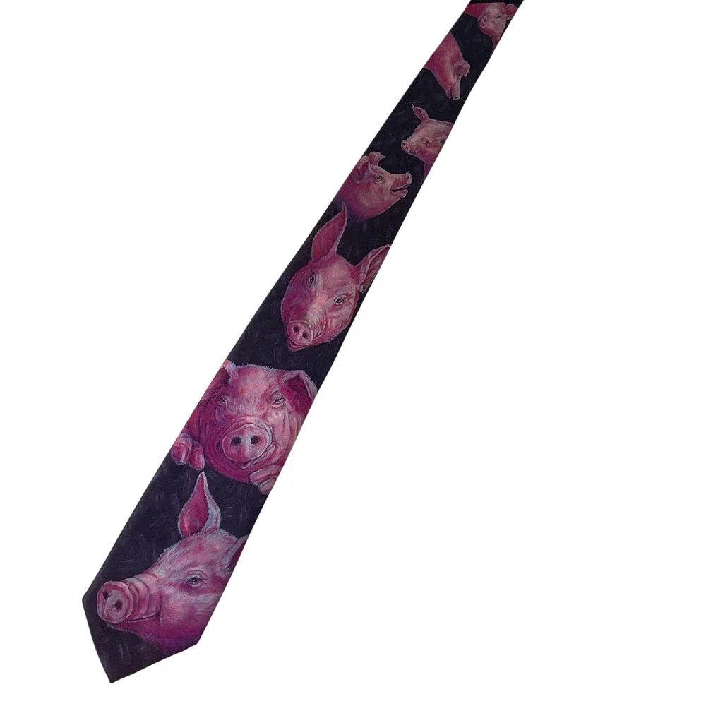 Vintage 1989 Ralph Marlin Pig Tie Elaine Heikman Novelty Made USA Rare